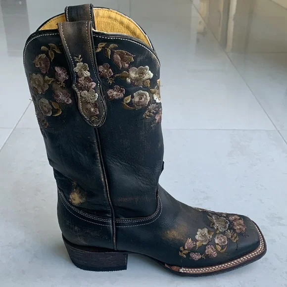 Western cowboy distressed leatherboots - Picture 3 of 11